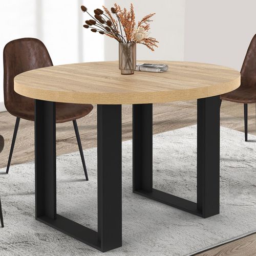 Table à Manger Fixe Ronde Phoenix 4 Personnes Bois Et Noir 110 Cm