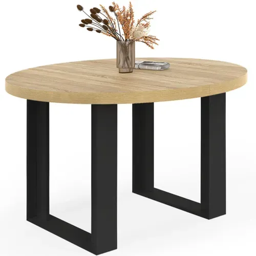 Table à Manger Fixe Ronde Phoenix 4 Personnes Bois Et Noir 110 Cm