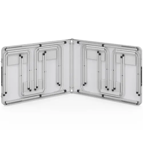 Table De Camping Pliante Réglable En Hauteur 160 Cm Et 6 Tabourets Blancs