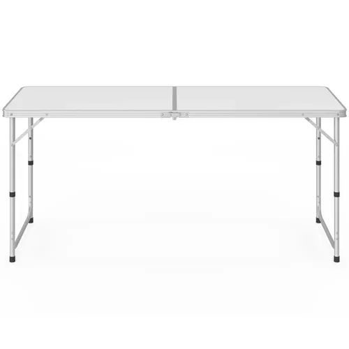 Table De Camping Pliante Réglable En Hauteur 160 Cm Et 6 Tabourets Blancs