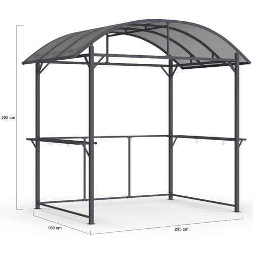 Abri Pour Barbecue 240 X 150 X 220 Cm Avec étagères, En Métal Gris Et Toit En Polycarbonate