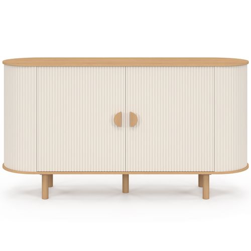 Buffet 140 Cm Kanel 2 Portes Effet Cannelé Beige Et Bois