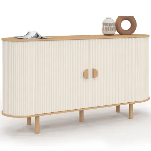 Buffet 140 Cm Kanel 2 Portes Effet Cannelé Beige Et Bois