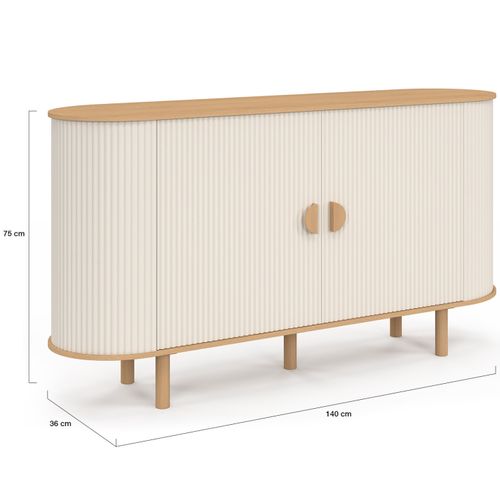 Buffet 140 Cm Kanel 2 Portes Effet Cannelé Beige Et Bois