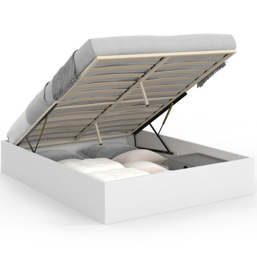 Lit Coffre Double Sandside Avec Sommier 160 X 200 Cm Blanc