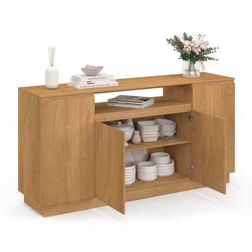 Buffet 160 Cm Serena 4 Portes Avec Niche Centrale Effet Bois