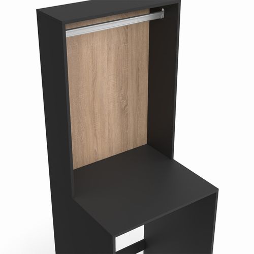 Meuble Dessus Machine à Laver Avec Penderie Wallis Noir Et Bois Façon Hêtre