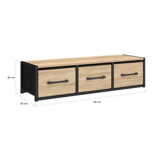 étagère Murale Console D'entrée Utah 3 Tiroirs Design Industriel