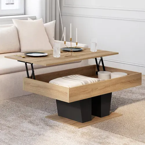 Table Basse Plateau Relevable Rectangulaire Eliad Bois Et Noir