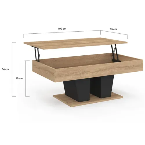Table Basse Plateau Relevable Rectangulaire Eliad Bois Et Noir