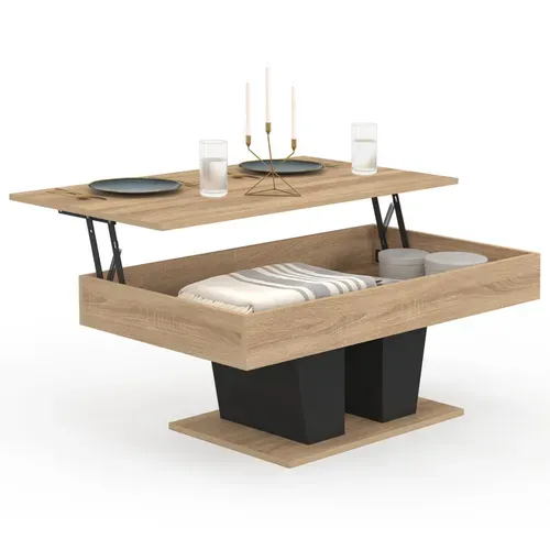 Table Basse Plateau Relevable Rectangulaire Eliad Bois Et Noir