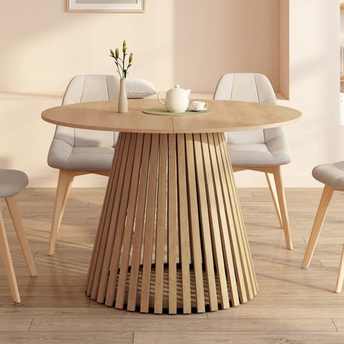 Table à Manger Extensible Ronde Carmen 4-8 Personnes Pied Bois En Lattes Et Plateau Bois 110 - 150 C