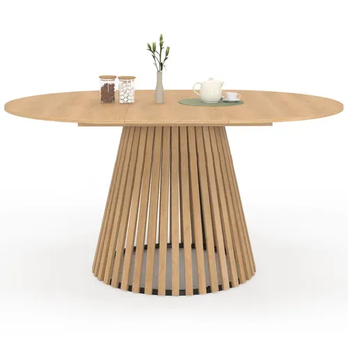 Table à Manger Extensible Ronde Carmen 4-8 Personnes Pied Bois En Lattes Et Plateau Bois 110 - 150 C