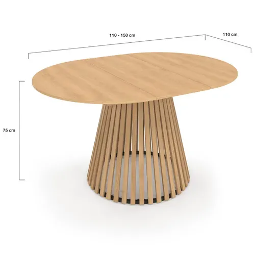 Table à Manger Extensible Ronde Carmen 4-8 Personnes Pied Bois En Lattes Et Plateau Bois 110 - 150 C