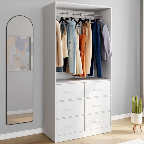 Dressing Penderie L. 80 Cm Uppah Avec 6 Bacs En Tissu Blanc