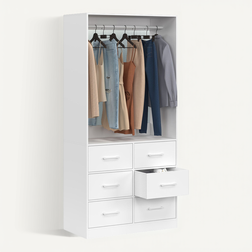Dressing Penderie L. 80 Cm Uppah Avec 6 Bacs En Tissu Blanc
