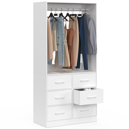 Dressing Penderie L. 80 Cm Uppah Avec 6 Bacs En Tissu Blanc