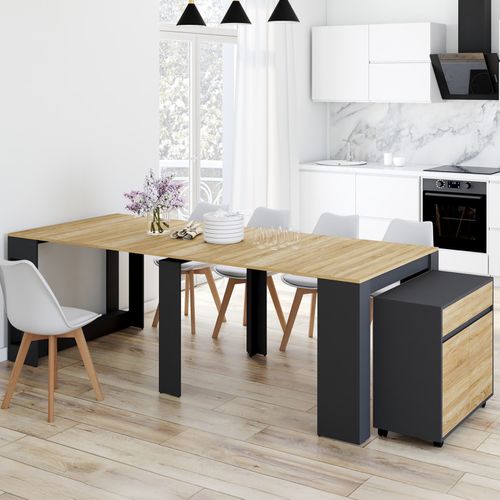 Table Buffet Extensible Orlando 10 Personnes 235 Cm Bois Noir Et Façon Hêtre