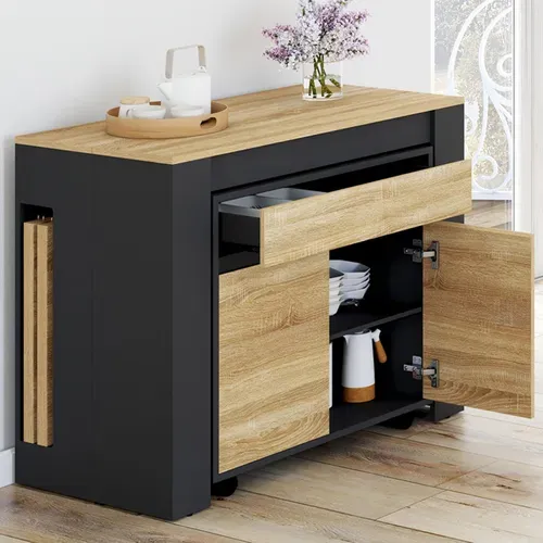 Table Buffet Extensible Orlando 10 Personnes 235 Cm Bois Noir Et Façon Hêtre