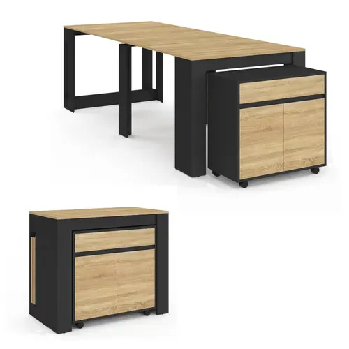 Table Buffet Extensible Orlando 10 Personnes 235 Cm Bois Noir Et Façon Hêtre