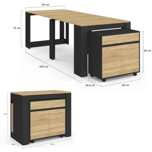 Table Buffet Extensible Orlando 10 Personnes 235 Cm Bois Noir Et Façon Hêtre