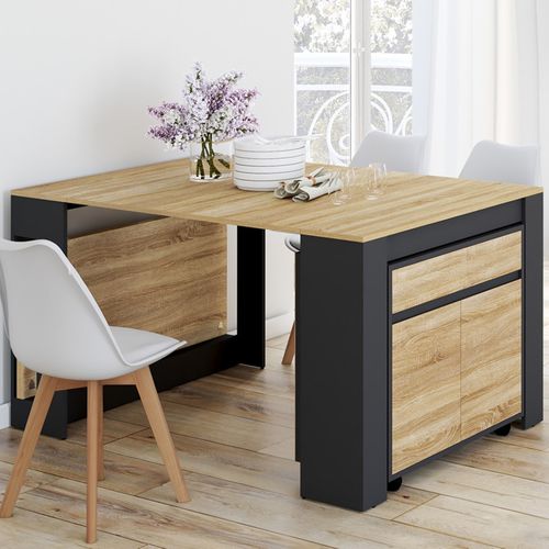 Table Buffet Extensible Orlando 10 Personnes 235 Cm Bois Noir Et Façon Hêtre