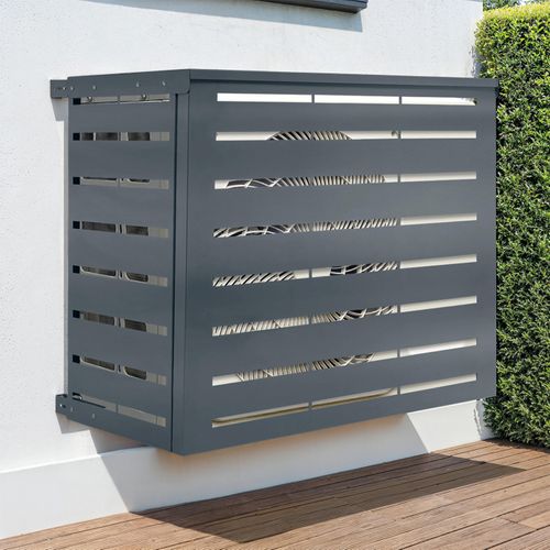 Cache Climatiseur En Métal Gris Anthracite Protection Unité Extérieur 110 X 55 X 80 Cm