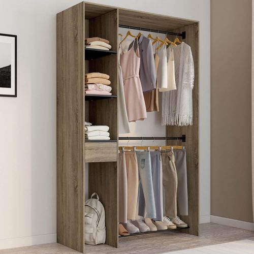Dressing Double Penderie L. 110 Cm Mirty Avec étagères + Tiroir + Rangements À Chaussures Hêtre Et N
