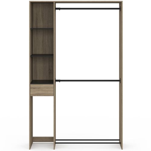 Dressing Double Penderie L. 110 Cm Mirty Avec étagères + Tiroir + Rangements À Chaussures Hêtre Et N