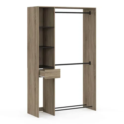 Dressing Double Penderie L. 110 Cm Mirty Avec étagères + Tiroir + Rangements À Chaussures Hêtre Et N