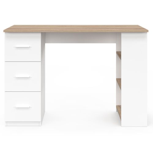 Bureau Droit Mae 3 Tiroirs Avec étagères De Rangement Blanc Et Bois