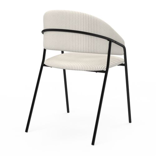 Lot De 2 Chaises De Salle à Manger Vini En Velours Côtelé Beige Dossier Arrondi Et Pieds Métal Noir