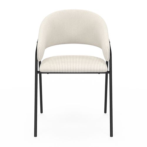 Lot De 2 Chaises De Salle à Manger Vini En Velours Côtelé Beige Dossier Arrondi Et Pieds Métal Noir