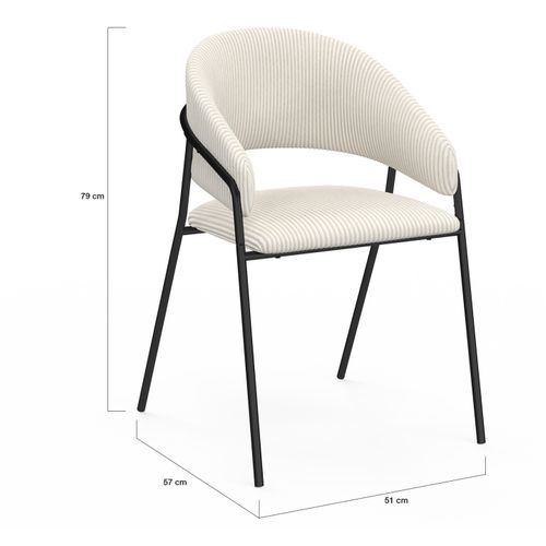 Lot De 2 Chaises De Salle à Manger Vini En Velours Côtelé Beige Dossier Arrondi Et Pieds Métal Noir