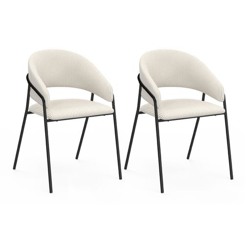 Lot De 2 Chaises De Salle à Manger Vini En Velours Côtelé Beige Dossier Arrondi Et Pieds Métal Noir
