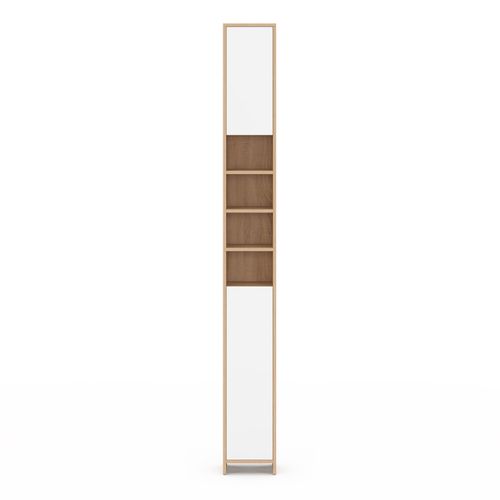 Meuble Colonne Salle De Bain Tomi 2 Portes 4 Niches Façon Hêtre Et Blanc