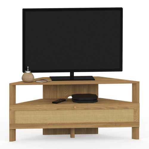 Meuble TV 100 Cm D'angle Hanae 1 Porte Effet Naturel Cannage