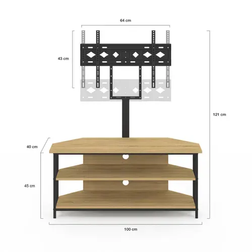 Meuble TV 100 Cm D'angle Detroit Avec étagères Et Support TV Réglable De 32 à 70 Pouces Design Indus