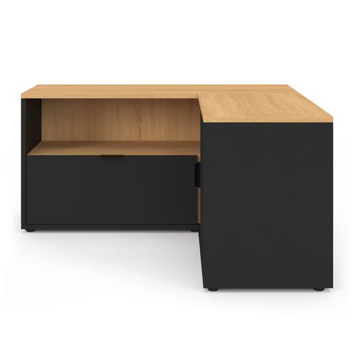 Meuble TV 90 X 90 Cm D'angle Baltazar Façon Hêtre Et Noir