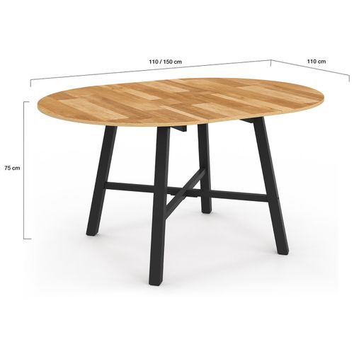 Table à Manger Extensible Ronde Madeleine 4-6 Personnes Bois Et Métal Noir 110 - 150 Cm