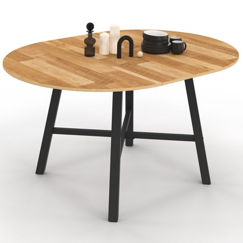 Table à Manger Extensible Ronde Madeleine 4-6 Personnes Bois Et Métal Noir 110 - 150 Cm