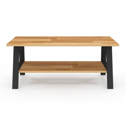Table Basse Rectangulaire Madeleine 100 Cm Double Plateau Bois Et Noir