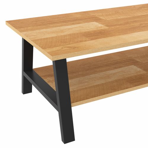 Table Basse Rectangulaire Madeleine 100 Cm Double Plateau Bois Et Noir