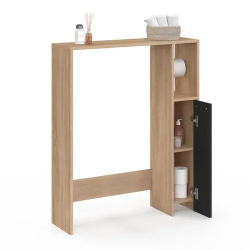 Meuble Dessus Wc Wallis Avec Placard Façon Hêtre Et Noir