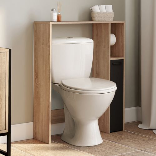 Meuble Dessus Wc Wallis Avec Placard Façon Hêtre Et Noir