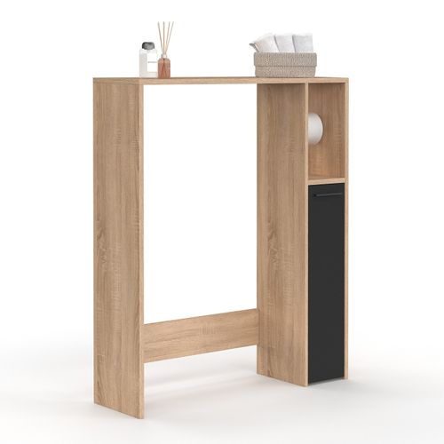 Meuble Dessus Wc Wallis Avec Placard Façon Hêtre Et Noir