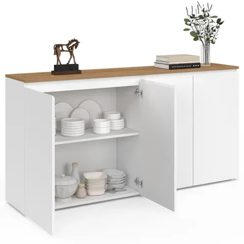 Buffet 160 Cm Toby 4 Portes Blanc Et Plateau Bois