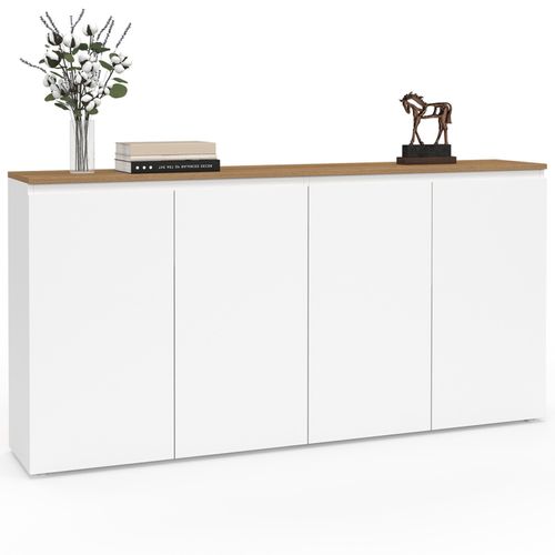 Buffet 160 Cm Toby 4 Portes Blanc Et Plateau Bois