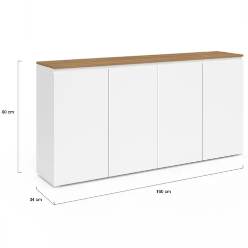 Buffet 160 Cm Toby 4 Portes Blanc Et Plateau Bois