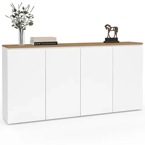Buffet 160 Cm Toby 4 Portes Blanc Et Plateau Bois